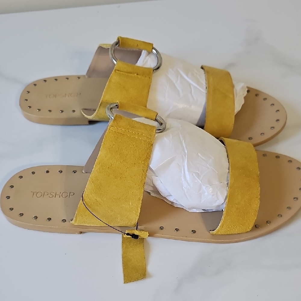 Topshop Mustard Suede Slide Sandals